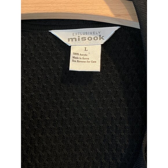 Exclusively Misook Black Open-Front Textured Cardigan L Made In Korea 100% Acryl - Picture 3 of 8